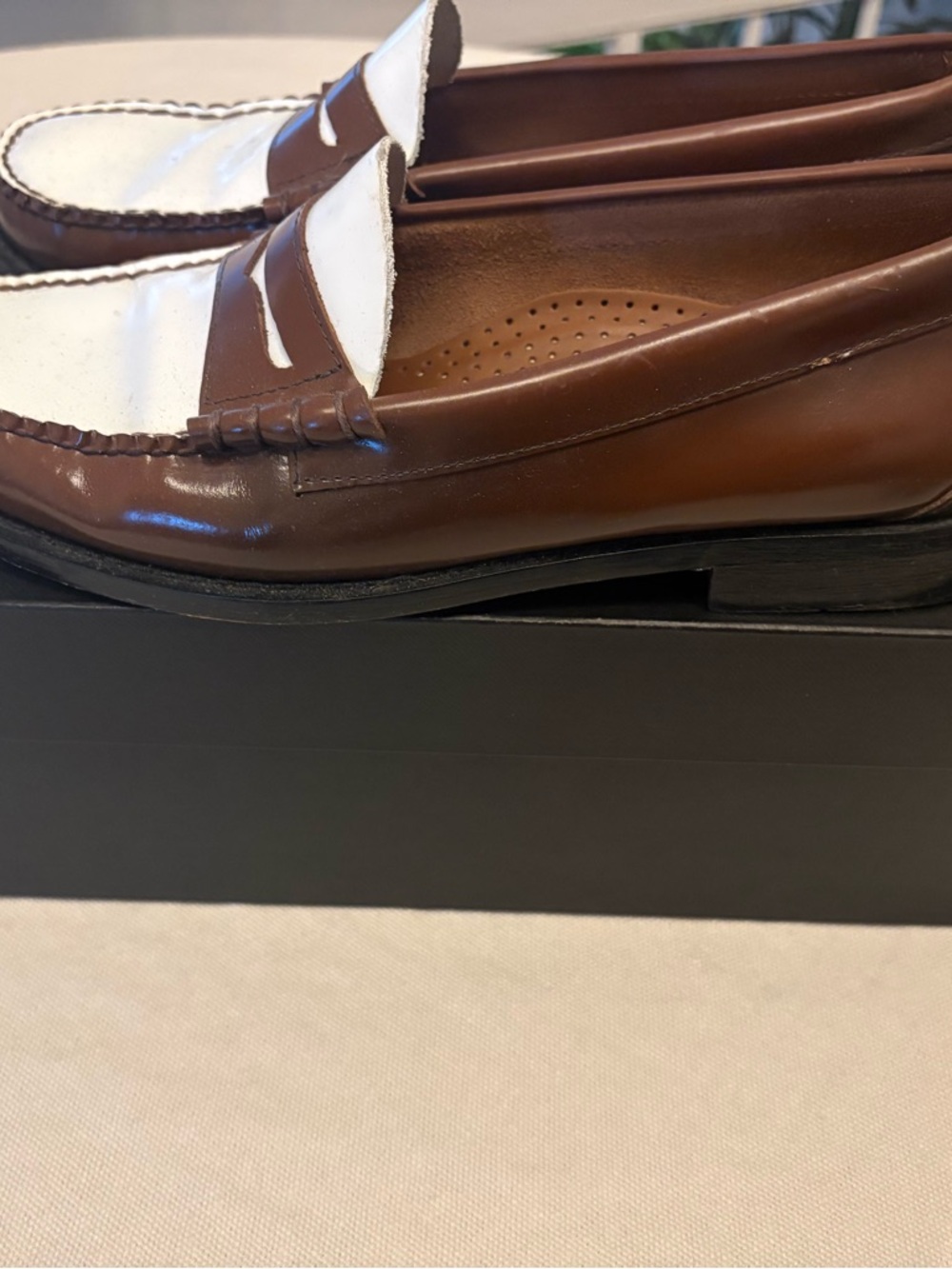 Men's Two-Tone Brown and White Leather Penny Loafers